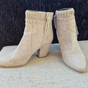 Rebecca Minkoff Ilan Brown Suede Leather Fringed Pointed Toe Ankle Boots 7M